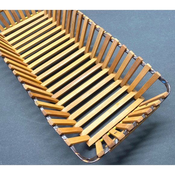 Vintage Wood Slat Bread Basket Rectangular Fruit Tray Fruit Storage 14 Inch - Picture 10 of 11